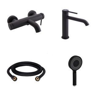 Комплект для ванни Qtap Robin Black: Змішувачі QTROB3060102B+QTROB1060M102B+Тримач QT829910842854OB+Шланг 2595352207 фото