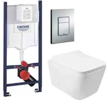 Комплект 5в1: Инсталляция Grohe Rapid + Безободковый Подвесной унитаз Crow + клавиша хром GV CW фото