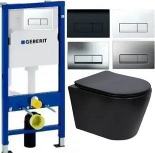 Комплект 5в1: Инсталляция GEBERIT DUOFIX PRO с клавишей(на выбор)+ Подвесной, безободковый унитаз Qtap Scorpio Matt Black Торнадо 3017413458 фото