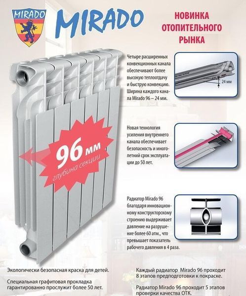 Биметаллический радиатор Mirabo 500/96 (6 секций) 2554225626 фото