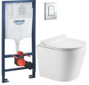 Комплект 5в1: Инсталляция Grohe Rapid +Безободковый Подвесной унитаз DOBRY + клавиша хром KOER 3027965668 фото