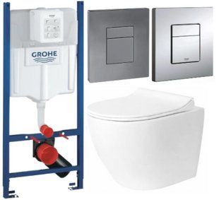 Комплект 5в1: Инсталляция Grohe Rapid + Безободковый унитаз DOBRY + клавиша цвет графит KOER/Grohe хром 3027967481 фото