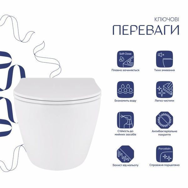 Унитаз подвесной Qtap Robin Mew безобедочный с сиденьем Soft-close QT1333046EUQW SD00050601 фото