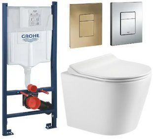 Комплект 5в1:Инсталляция Grohe Rapid+Безободковый унитаз DOBRY +клавиша на выбор матовое золото KOER/ Grohe хром 3027969635 фото