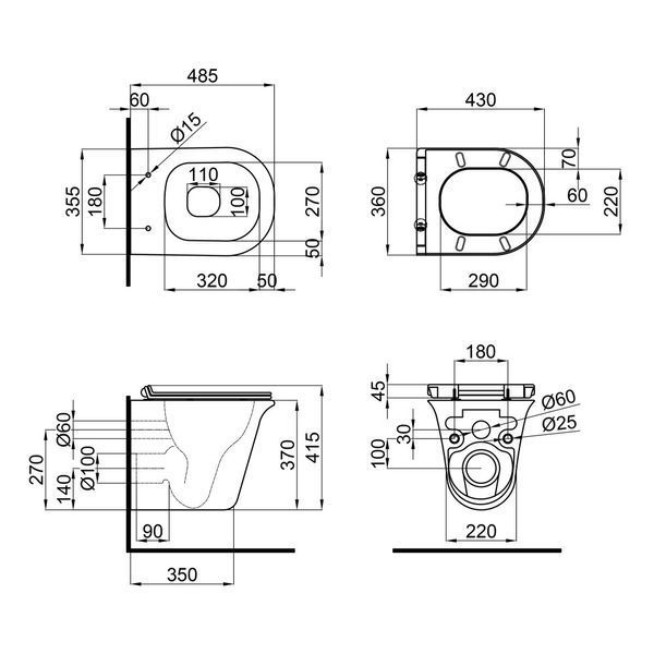 Инсталяция Geberit с кнопкой+Унитаз Virgo подвесной Rimless 485x360x360 мм с сиденьем Slim Duroplast/ Soft-clo 2194708988 фото