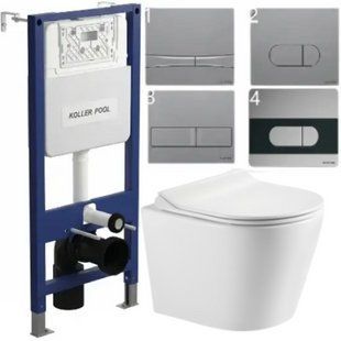 Комплект 5в1: Инсталляция Koller pool +Безободковый Подвесной унитаз DOBRY + Клавиша CHROME MATT 3027971099 фото