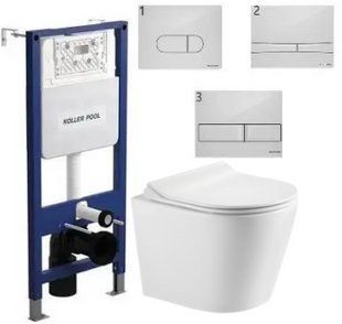 Комплект 5в1: Инсталляция Koller pool +Безободковый Подвесной унитаз DOBRY +Белая клавиша 3027971615 фото