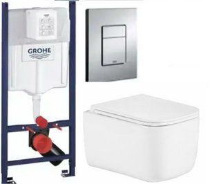 Комплект 5в1: Инсталляция Grohe Rapid + Безободковый Подвесной унитаз Qtap Gemini Ultra Quiet + клавиша хром 2913218460 фото
