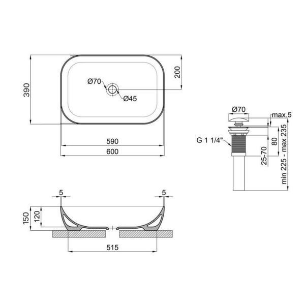 Комплект Qtap Robin: Раковина накладна прамокутна 610x400x145 мм White + Донний клапан PU02 2364863820 фото