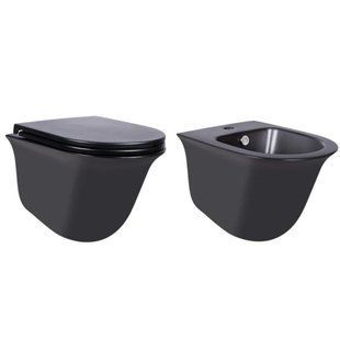 Комплект Qtap Virgo Matt Black 2 в 1: унітаз підвісний Rimless QT1833051ERMB + біде підвісне QT1855051FMB SD00051884 фото