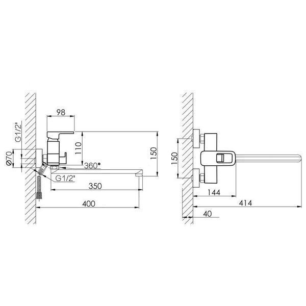 Змішувач для ванни Lidz Wawel 005 з поворотним виливом (з душовим гарнітуром) (k35) LDWAW005BLA45394 Black SD00051518 фото
