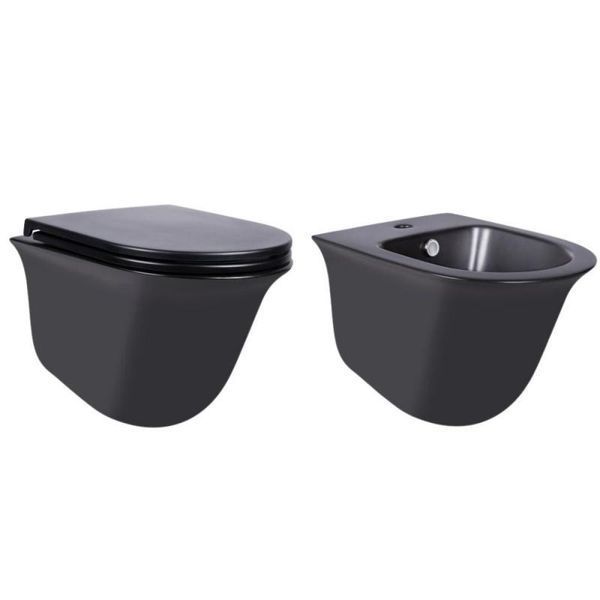 Комплект Qtap Virgo Matt Black 2 в 1: унітаз підвісний Rimless QT1833051ERMB + біде підвісне QT1855051FMB SD00051884 фото