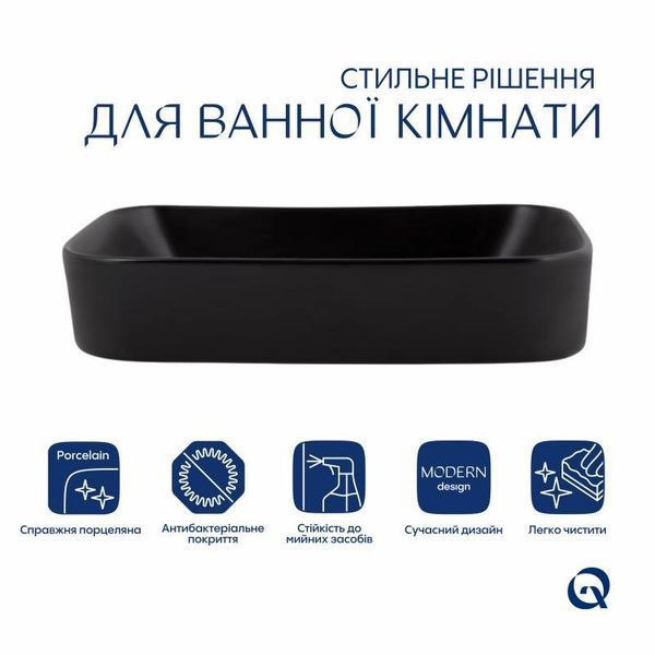 Комплект Qtap Scorpio: Раковина накладна прамокутна 550х390х120 мм Matt Black + Донний клапан PU03 2364863821 фото