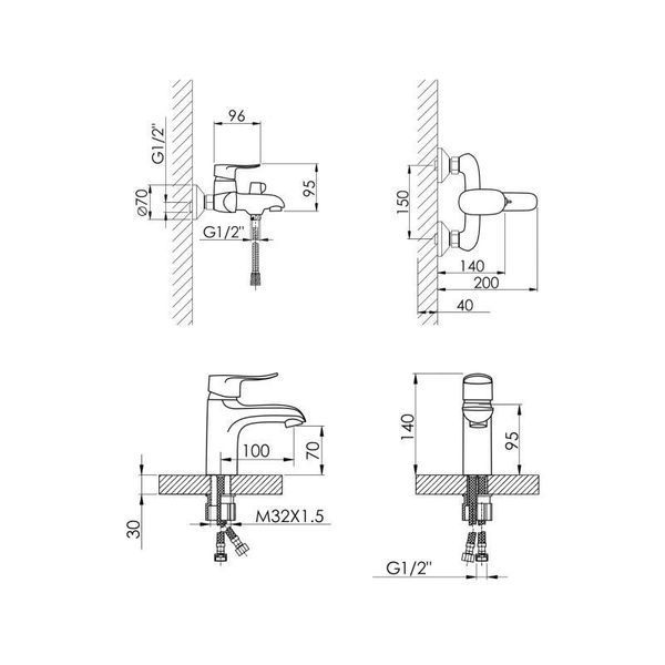 Набір змішувачів Wieza 001 + Wieza 006 Chrome 2478805121 фото
