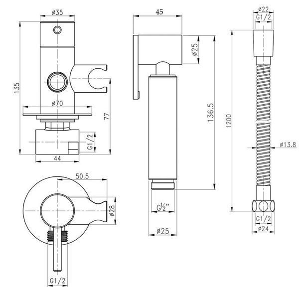 Набір для гігієнічного душу зі змішувачем Qtap Inspai-Varius BCR V00440001 SD00035723 фото