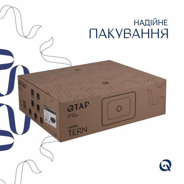 Комплект Qtap Tern: Раковина накладна прамокутна 475х370х140 мм Matt Black + Донний клапан PU03 2364863829 фото