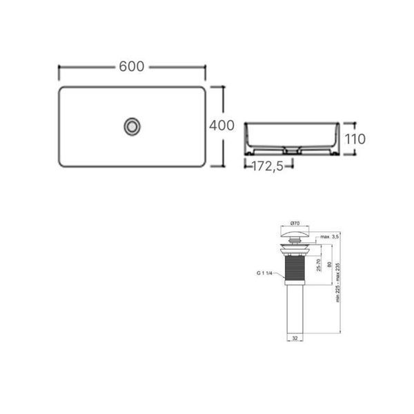 Комплект Qtap Tern: Раковина накладна прамокутна 600x405x110 мм WHITE + Донний клапан PU02 2364863835 фото