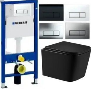 Комплект 5в1: Инсталляция GEBERIT DUOFIX PRO с клавишей(на выбор)+ Подвесной, безободковый унитаз Qtap Crow Matt Black Торнадо 3017415702 фото