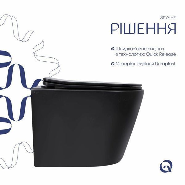 Унитаз подвесной Qtap Scorpio Ultra Quiet безободковый с сиденьем Soft-close MATT BLACK QT14332380AMB 2425226735 фото
