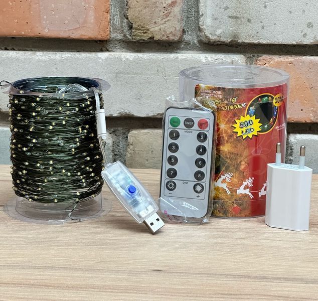 Гирлянда роса 500 LED 50 метров, USB + 220V + пульт, теплый белый +Подарок 2448501426 фото