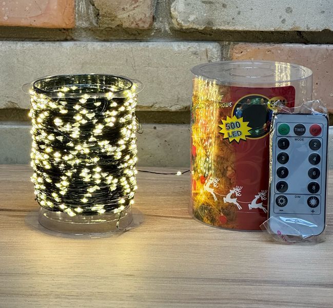 Гирлянда роса 500 LED 50 метров, USB + 220V + пульт, теплый белый +Подарок 2448501426 фото