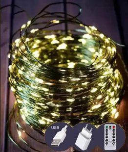 Гирлянда роса 500 LED 50 метров, USB + 220V + пульт, теплый белый 2425544055 фото
