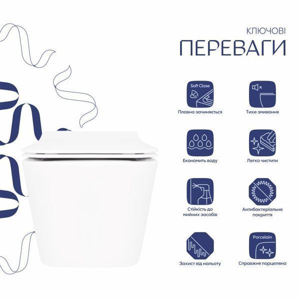 Унитаз подвесной Qtap Crow безободковый с сиденьем Soft-close QT05335170W SD00036222 фото