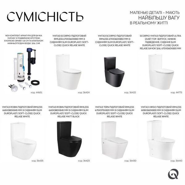 Qtap WDI комплект арматуры для бачка унитаза с двойной круглой кнопкой смыва 4,8 см и клапаном нижней SD00050775 фото