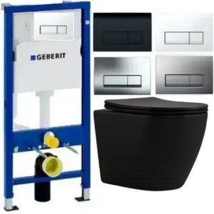 Комплект 5в1: Инсталляция GEBERIT DUOFIX PRO с клавишей(на выбор)+ Подвесной, безободковый унитаз Qtap Robin Matt Black Торнадо 3017448872 фото