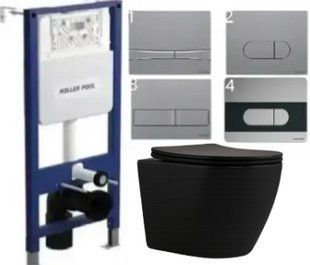 Комплект 5в1: Инсталляция Koller pool +Безободковый Подвесной унитаз Qtap Robin Matt Black Торнадо + Клавиша на выбор 3017533450 фото