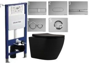 Комплект 5в1: Инсталляция Koller pool +Безободковый Подвесной унитаз Qtap Robin Matt Black Торнадо Торнадо +Клавиша на выбор 3017569281 фото