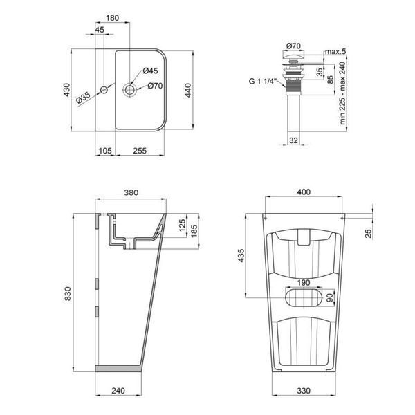 Комплект Qtap Tern: Раковина напольна моноблок 440х380х830 мм White + Донний клапан PU02O 2364863863 фото