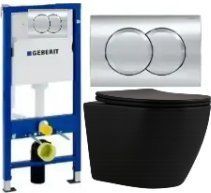 Комплект 5в1: Инсталляция Geberit DUOFIX PRO+Безободковый Подвесной унитаз Qtap Robin Matt Black Торнадо 3017586736 фото