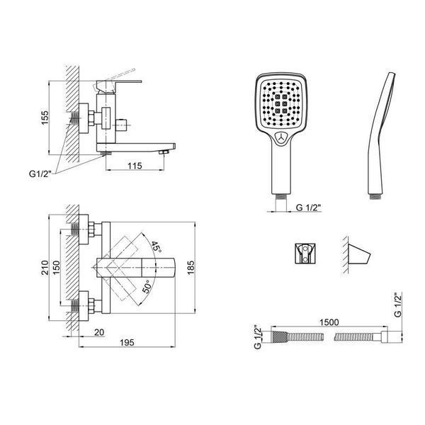 Смеситель для ванны Lidz Kubis 05P-SES SD00049500 фото